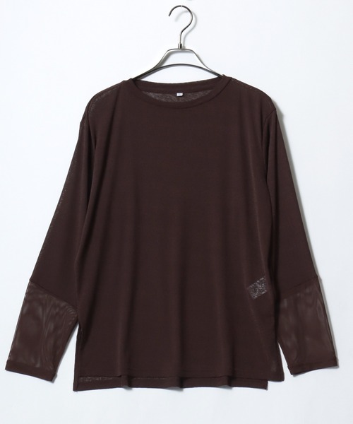 ANPAS（アンパス）の「Semi-Sheer Tulle Sleeve T-Shirt  / セミシアー袖チュール切替Tシャツ／透け感トップス 大人フェミニン シアーカットソー 長袖（Tシャツ/カットソー・レディース・ブラック/ダークブラウン/クリーム/ブルーグレー・L/M）」の19枚目の写真