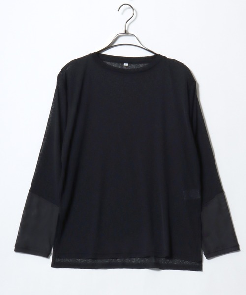 ANPAS（アンパス）の「Semi-Sheer Tulle Sleeve T-Shirt  / セミシアー袖チュール切替Tシャツ／透け感トップス 大人フェミニン シアーカットソー 長袖（Tシャツ/カットソー・レディース・ブラック/ダークブラウン/クリーム/ブルーグレー・L/M）」の7枚目の写真