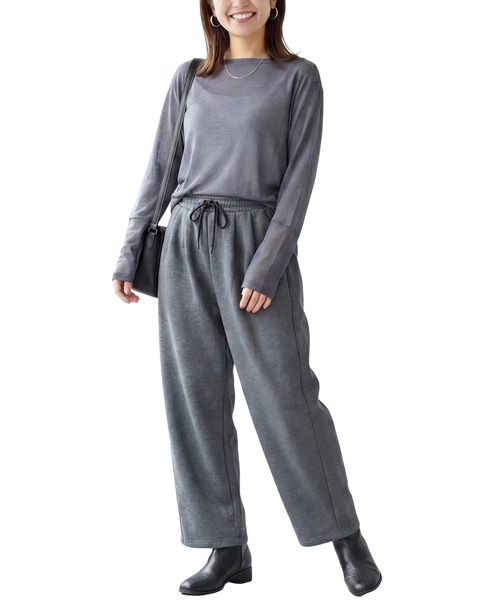 ANPAS（アンパス）の「Semi-Sheer Tulle Sleeve T-Shirt  / セミシアー袖チュール切替Tシャツ／透け感トップス 大人フェミニン シアーカットソー 長袖（Tシャツ/カットソー・レディース・ブラック/ダークブラウン/クリーム/ブルーグレー・L/M）」の16枚目の写真
