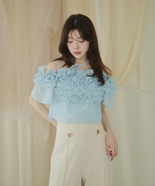 fupel(フぺル)の「2way frill blouse / 2wayフリルブラウス(シャツ/ブラウス・レディース・オフホワイト/ライトブルー・FREE)」の2枚目の写真