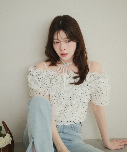 fupel(フぺル)の「2way frill blouse / 2wayフリルブラウス(シャツ/ブラウス・レディース・オフホワイト/ライトブルー・FREE)」の15枚目の写真