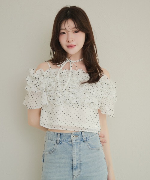 fupel(フぺル)の「2way frill blouse / 2wayフリルブラウス(シャツ/ブラウス・レディース・オフホワイト/ライトブルー・FREE)」の7枚目の写真