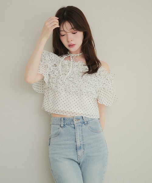 fupel(フぺル)の「2way frill blouse / 2wayフリルブラウス(シャツ/ブラウス・レディース・オフホワイト/ライトブルー・FREE)」の8枚目の写真