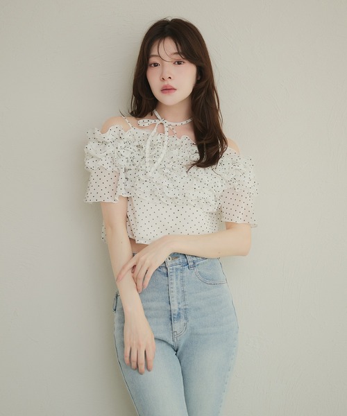 fupel(フぺル)の「2way frill blouse / 2wayフリルブラウス(シャツ/ブラウス・レディース・オフホワイト/ライトブルー・FREE)」の6枚目の写真