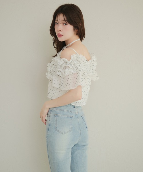 fupel(フぺル)の「2way frill blouse / 2wayフリルブラウス(シャツ/ブラウス・レディース・オフホワイト/ライトブルー・FREE)」の9枚目の写真