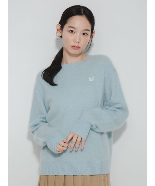 FURFUR(ファーファー)の「ウールミンクロゴ刺繍クルーネックニット(ニット/セーター・レディース・チャコールグレー/イエロー/サックスブルー/オフホワイト・F)」の4枚目の写真