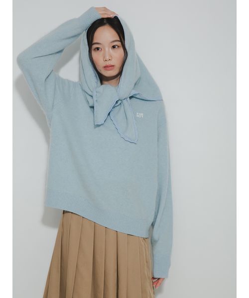 FURFUR(ファーファー)の「ウールミンクロゴ刺繍クルーネックニット(ニット/セーター・レディース・チャコールグレー/イエロー/サックスブルー/オフホワイト・F)」の15枚目の写真