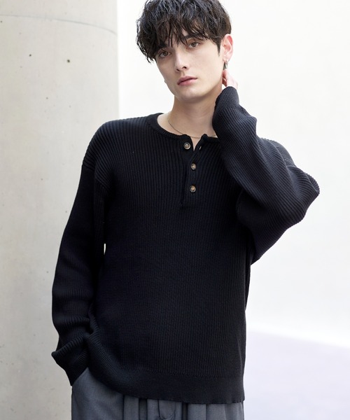 ASTRONOMY(アストロノミー)の「リブ編みヘンリーネックニット(ニット/セーター・メンズ・ブラウン/チャコール/ブラック/ネイビー/ホワイト/モカ/グレー・S/M/L/XL)」の19枚目の写真