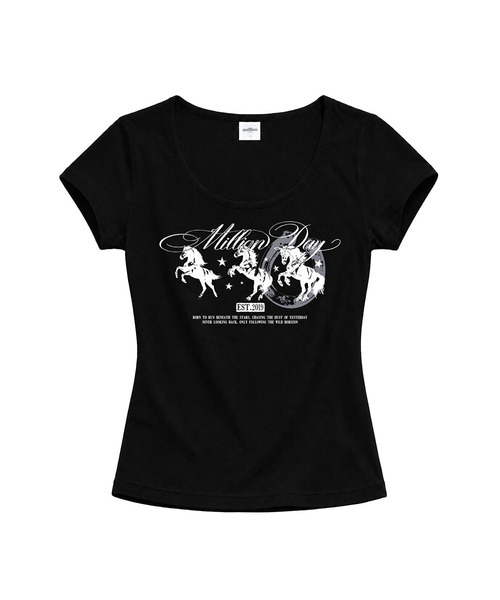 MILLION DAY（ミリオンデイ）の「ワイルドホライゾン Uネック スリムフィット 半袖Tシャツ（Tシャツ/カットソー・レディース・ライトピンク/イエロー/オレンジ/ホワイト/ブラック・SMALL/MEDIUM/LARGE）」の2枚目の写真