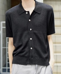 【Chikashitsu +】boucle knit polo cardigan (2color) / 【チカシツプラス】ブークレ半袖サマーニットポロカーディガン
