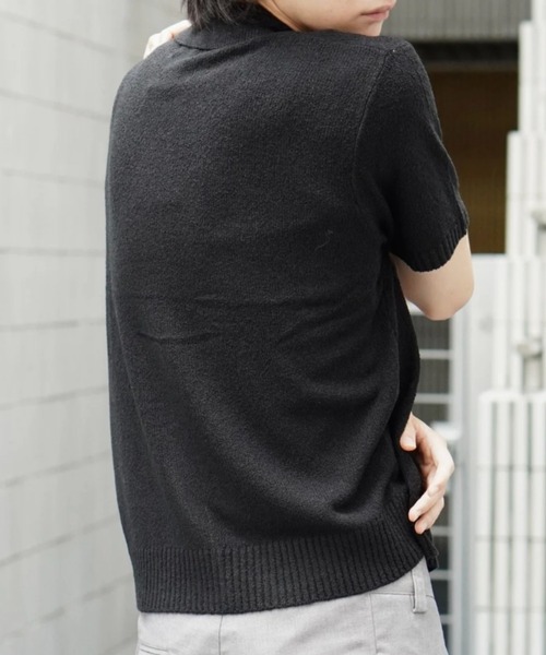 Chikashitsu +(チカシツプラス)の「【Chikashitsu +】boucle knit polo cardigan (2color) / 【チカシツプラス】ブークレ半袖サマーニットポロカーディガン(カーディガン/ボレロ・メンズ・スカイブルー/ブラック・M)」の4枚目の写真