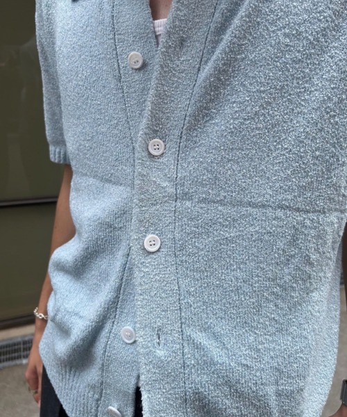 Chikashitsu +(チカシツプラス)の「【Chikashitsu +】boucle knit polo cardigan (2color) / 【チカシツプラス】ブークレ半袖サマーニットポロカーディガン(カーディガン/ボレロ・メンズ・スカイブルー/ブラック・M)」の18枚目の写真