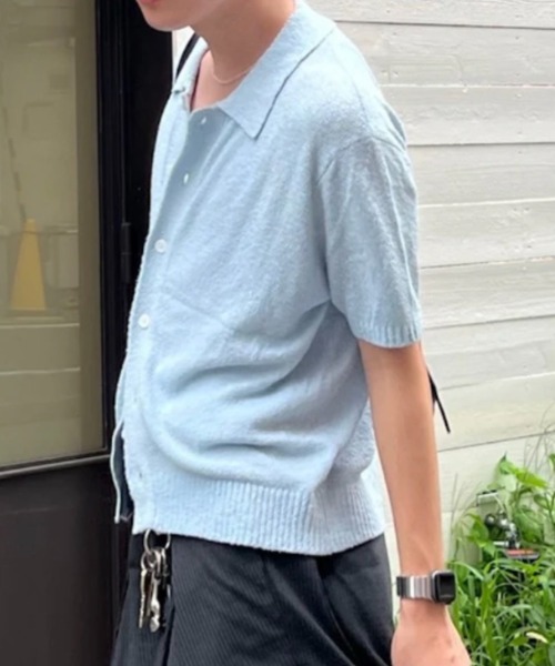 Chikashitsu +(チカシツプラス)の「【Chikashitsu +】boucle knit polo cardigan (2color) / 【チカシツプラス】ブークレ半袖サマーニットポロカーディガン(カーディガン/ボレロ・メンズ・スカイブルー/ブラック・M)」の15枚目の写真