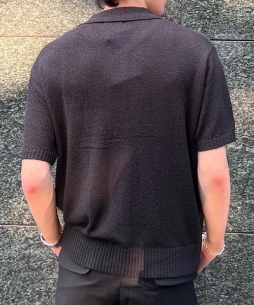 Chikashitsu +(チカシツプラス)の「【Chikashitsu +】boucle knit polo cardigan (2color) / 【チカシツプラス】ブークレ半袖サマーニットポロカーディガン(カーディガン/ボレロ・メンズ・スカイブルー/ブラック・M)」の7枚目の写真