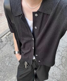 Chikashitsu +（チカシツプラス）の「【Chikashitsu +】boucle knit polo cardigan (2color) / 【チカシツプラス】ブークレ半袖サマーニットポロカーディガン（カーディガン/ボレロ）」