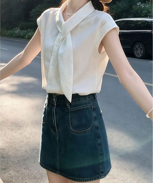 CHUN CHUN NOTES(チュンチュンノーツ)の「ノースリーブ小襟シャツ(シャツ/ブラウス・レディース・ホワイト・S/M)」の13枚目の写真