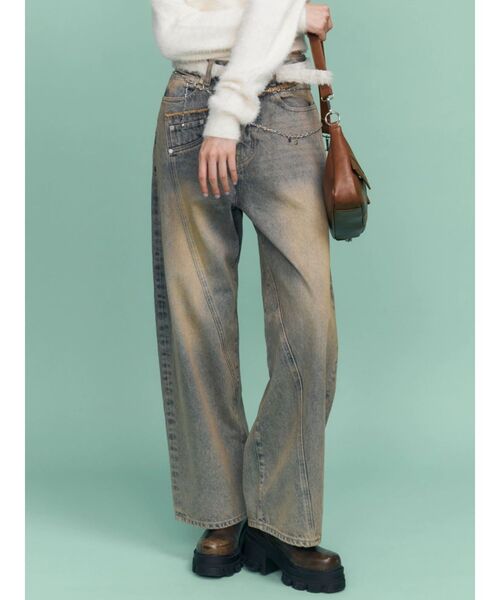EMODA（エモダ）の「バックレースアップスウィッチングルーズジーンズ（デニムパンツ・レディース・ライトブルー・SMALL/MEDIUM）」の2枚目の写真