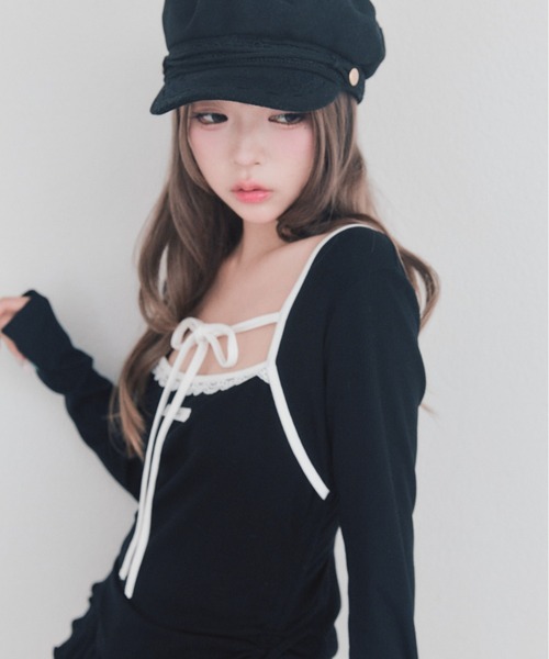 OLIVE des OLIVE(オリーブデオリーブ)の「配色パイピングフリルチュニック(チュニック・レディース・オフホワイト/ピンク/ブラック・FREE)」の16枚目の写真