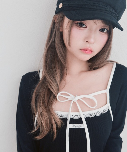 OLIVE des OLIVE(オリーブデオリーブ)の「配色パイピングフリルチュニック(チュニック・レディース・オフホワイト/ピンク/ブラック・FREE)」の5枚目の写真