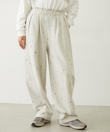 EMBROIDERED ROSE SWEAT WIDE PANTS