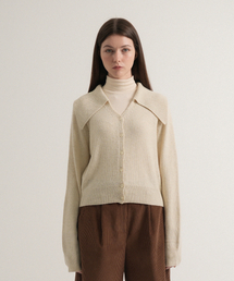 Wool Calla V-neck Knit Cardigan (Cream)