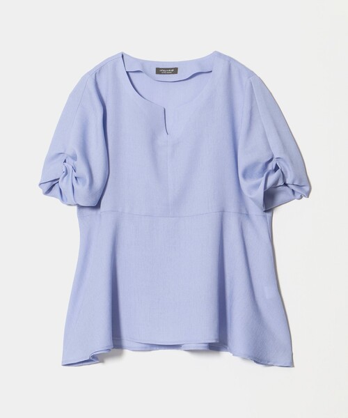 A DAY IN THE LIFE UNITED ARROWS(アデイインザライフユナイテッドアローズ)の「ツイル ペプラム ツイストスリーブブラウス 2 <A DAY IN THE LIFE>(シャツ/ブラウス・レディース・その他1/ライトブルー/ネイビー・FREE)」の2枚目の写真