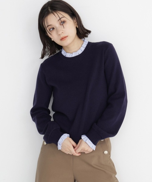 NATURAL BEAUTY BASIC(ナチュラルビューティーベーシック)の「ストライプフリルネックニット(ニット/セーター・レディース・グレー系その他/レッド系その他2/ネイビー系・FREE)」の2枚目の写真