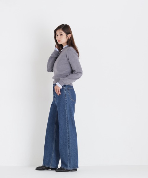 NATURAL BEAUTY BASIC(ナチュラルビューティーベーシック)の「ストライプフリルネックニット(ニット/セーター・レディース・グレー系その他/レッド系その他2/ネイビー系・FREE)」の4枚目の写真