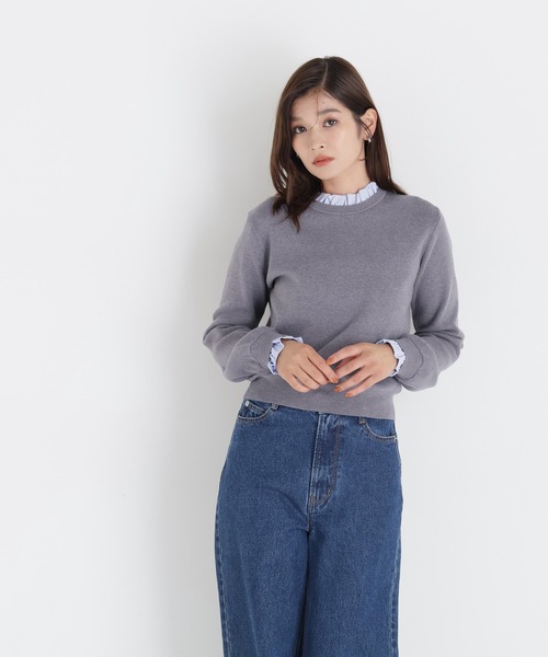 NATURAL BEAUTY BASIC(ナチュラルビューティーベーシック)の「ストライプフリルネックニット(ニット/セーター・レディース・グレー系その他/レッド系その他2/ネイビー系・FREE)」の5枚目の写真