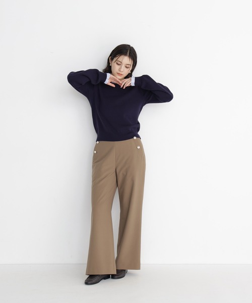 NATURAL BEAUTY BASIC(ナチュラルビューティーベーシック)の「ストライプフリルネックニット(ニット/セーター・レディース・グレー系その他/レッド系その他2/ネイビー系・FREE)」の8枚目の写真