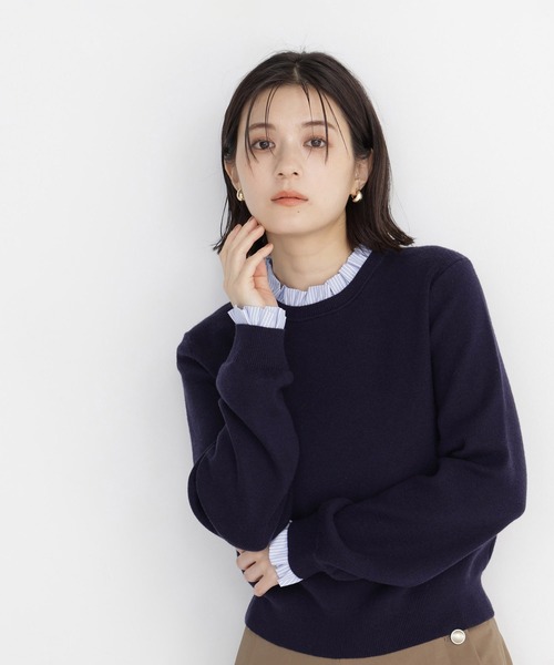 NATURAL BEAUTY BASIC(ナチュラルビューティーベーシック)の「ストライプフリルネックニット(ニット/セーター・レディース・グレー系その他/レッド系その他2/ネイビー系・FREE)」の9枚目の写真