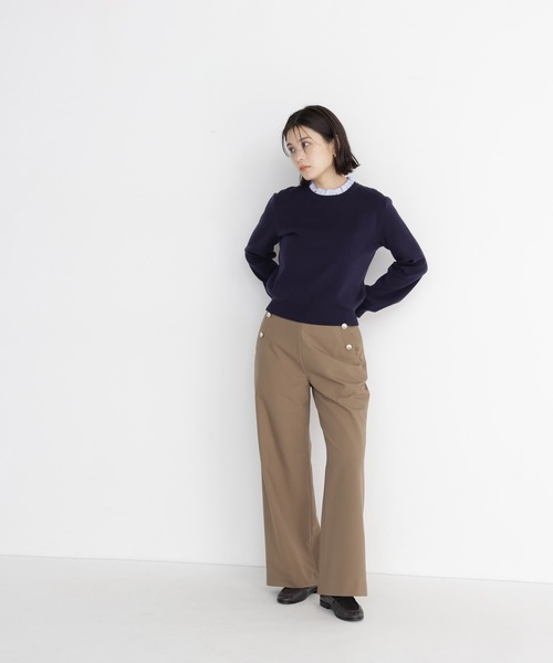 NATURAL BEAUTY BASIC(ナチュラルビューティーベーシック)の「ストライプフリルネックニット(ニット/セーター・レディース・グレー系その他/レッド系その他2/ネイビー系・FREE)」の10枚目の写真