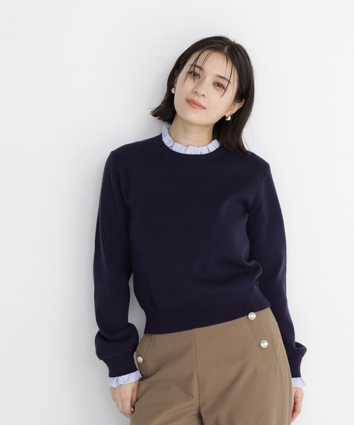 NATURAL BEAUTY BASIC(ナチュラルビューティーベーシック)の「ストライプフリルネックニット(ニット/セーター・レディース・グレー系その他/レッド系その他2/ネイビー系・FREE)」の11枚目の写真