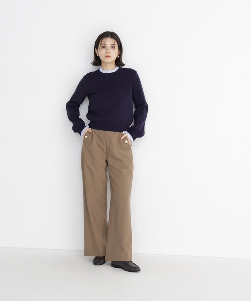NATURAL BEAUTY BASIC(ナチュラルビューティーベーシック)の「ストライプフリルネックニット(ニット/セーター・レディース・グレー系その他/レッド系その他2/ネイビー系・FREE)」の14枚目の写真