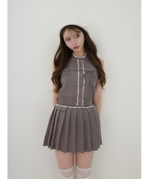 Lace trim pleats knit setup(eme10625)
