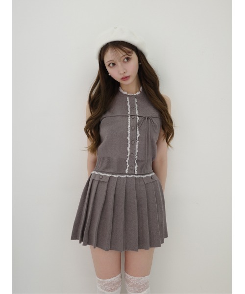 Lace trim pleats knit setup(eme10625)（セットアップ）｜M me eme