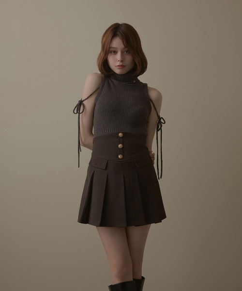 M DOLLY(エムドリー)の「Solene gold button pleats skirt / ソレーヌゴールドボタンプリーツスカート(スカート・レディース・グレー/ブラウン・M/S)」の16枚目の写真