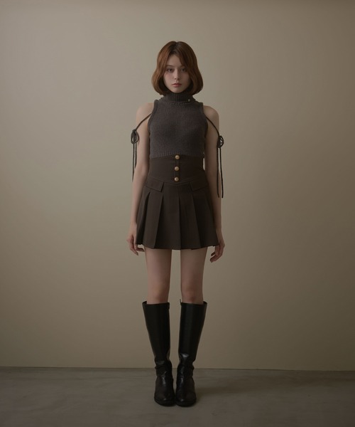 M DOLLY(エムドリー)の「Solene gold button pleats skirt / ソレーヌゴールドボタンプリーツスカート(スカート・レディース・グレー/ブラウン・M/S)」の17枚目の写真