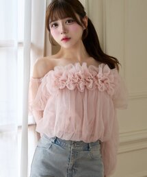 【Belle Charme】Tulle Offshoulder Blouse