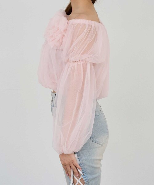 Belle Charme(ベルシャルム)の「【Belle Charme】Tulle Offshoulder Blouse(シャツ/ブラウス・レディース・ブラック/ピンク/アイボリー・FREE)」の13枚目の写真