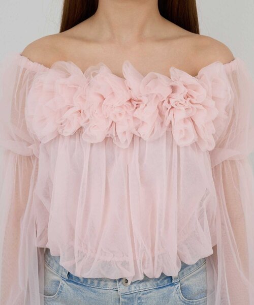 Belle Charme(ベルシャルム)の「【Belle Charme】Tulle Offshoulder Blouse(シャツ/ブラウス・レディース・ブラック/ピンク/アイボリー・FREE)」の15枚目の写真