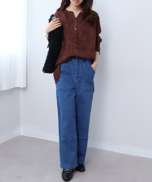 leswel(レスウェル)の「【M~5L】カットジャガードブラウス(シャツ/ブラウス・レディース・ブラウン/ブラック/イエロー・M/5L/4L/3L/LL/L)」の14枚目の写真