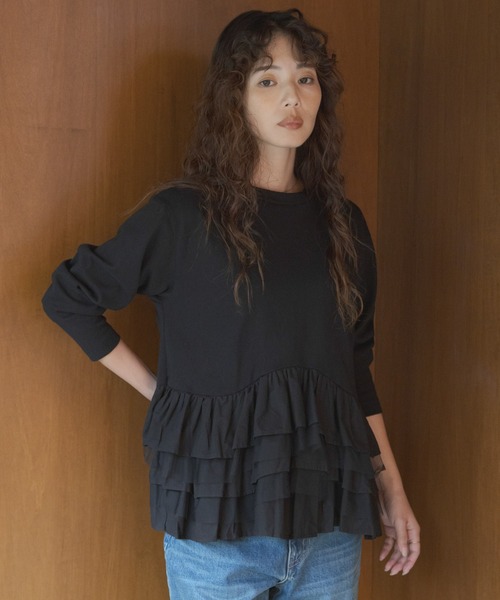 URBAN RESEARCH Sonny Label(アーバンリサーチサニーレーベル)の「『WEB限定』ペプラムチュールフリルカットソー(Tシャツ/カットソー・レディース・オフホワイト/チャコールグレー/ブラック・FREE)」の11枚目の写真