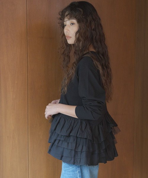 URBAN RESEARCH Sonny Label(アーバンリサーチサニーレーベル)の「『WEB限定』ペプラムチュールフリルカットソー(Tシャツ/カットソー・レディース・オフホワイト/チャコールグレー/ブラック・FREE)」の12枚目の写真