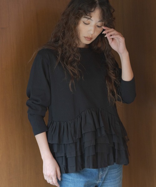 URBAN RESEARCH Sonny Label(アーバンリサーチサニーレーベル)の「『WEB限定』ペプラムチュールフリルカットソー(Tシャツ/カットソー・レディース・オフホワイト/チャコールグレー/ブラック・FREE)」の14枚目の写真