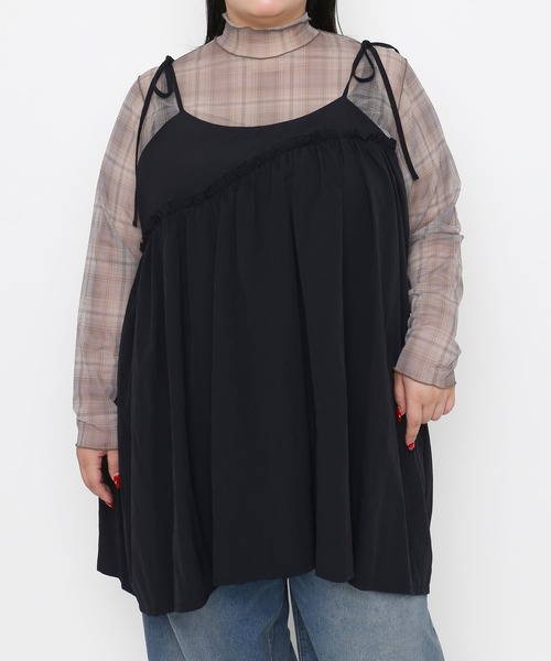 PUNYUS（プニュズ）の「【NEW SIZE】チェック柄ハイネックシアートップス（Tシャツ/カットソー・レディース・ベージュ/レッド/ネイビー・2/1/3/4/5）」の2枚目の写真