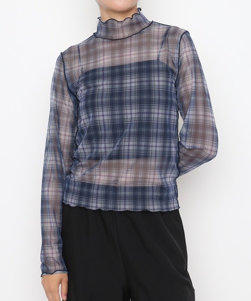 PUNYUS（プニュズ）の「【NEW SIZE】チェック柄ハイネックシアートップス（Tシャツ/カットソー・レディース・ベージュ/レッド/ネイビー・2/1/3/4/5）」の19枚目の写真