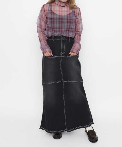PUNYUS（プニュズ）の「【NEW SIZE】チェック柄ハイネックシアートップス（Tシャツ/カットソー・レディース・ベージュ/レッド/ネイビー・2/1/3/4/5）」の5枚目の写真