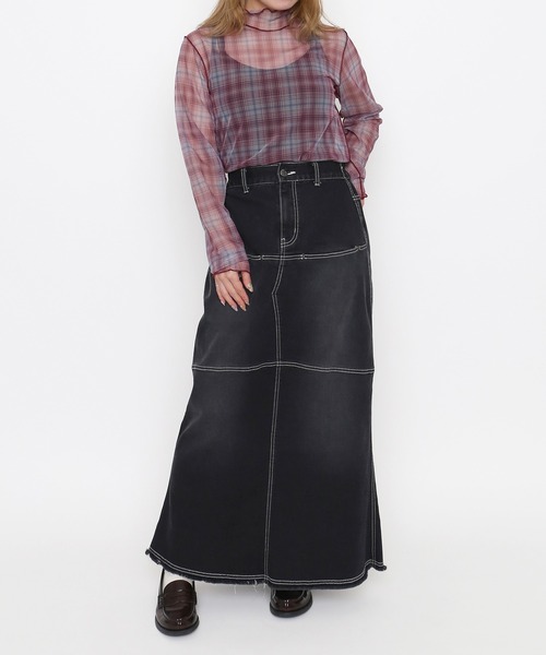 PUNYUS（プニュズ）の「【NEW SIZE】チェック柄ハイネックシアートップス（Tシャツ/カットソー・レディース・ベージュ/レッド/ネイビー・2/1/3/4/5）」の6枚目の写真
