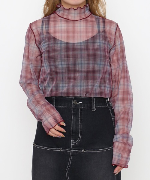 PUNYUS（プニュズ）の「【NEW SIZE】チェック柄ハイネックシアートップス（Tシャツ/カットソー・レディース・ベージュ/レッド/ネイビー・2/1/3/4/5）」の20枚目の写真